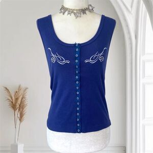Harley Davidson Early 2000's Dark Blue Cotton White Flame Tank Top Size S
